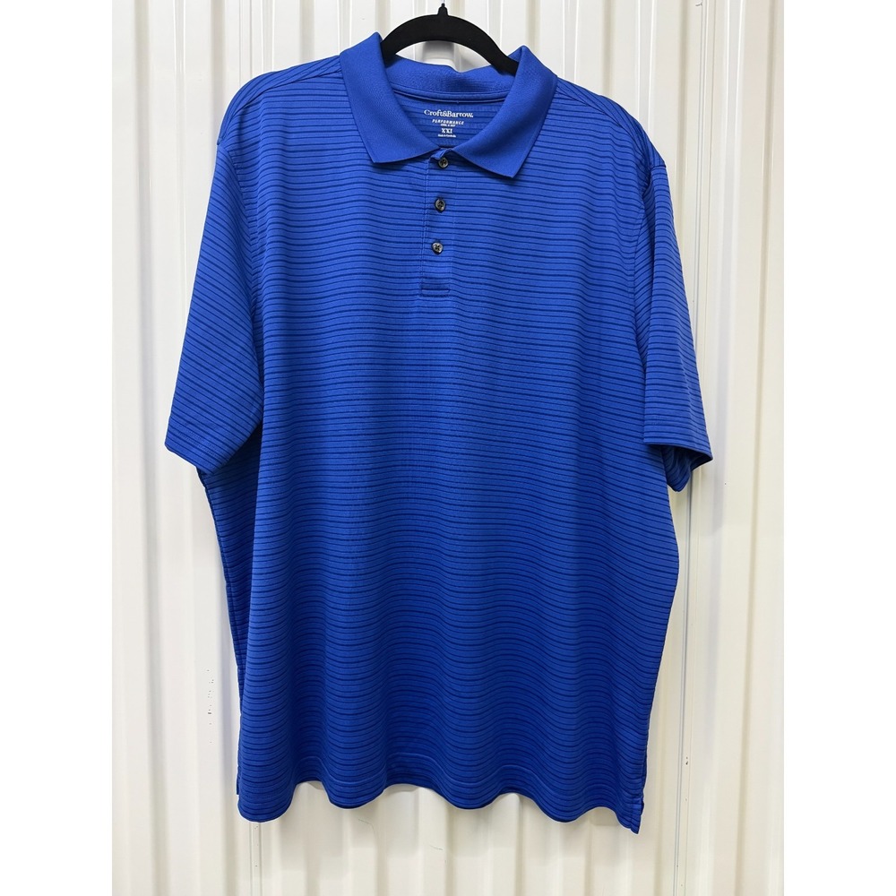 Croft & Barrow Performance Mens 2XL Blue Striped Polo Shirt Cool Dry Golf 0115